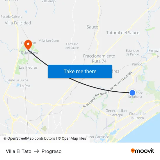 Villa El Tato to Progreso map