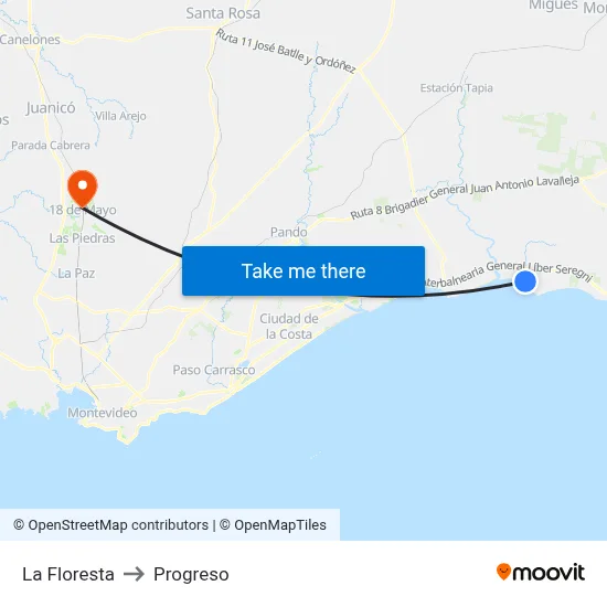 La Floresta to Progreso map