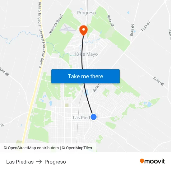 Las Piedras to Progreso map