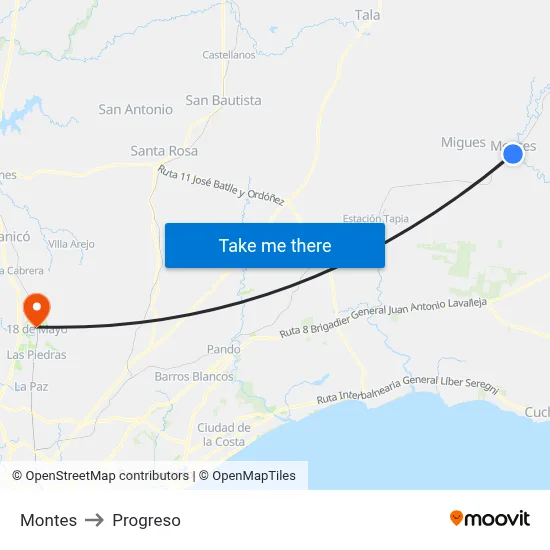 Montes to Progreso map