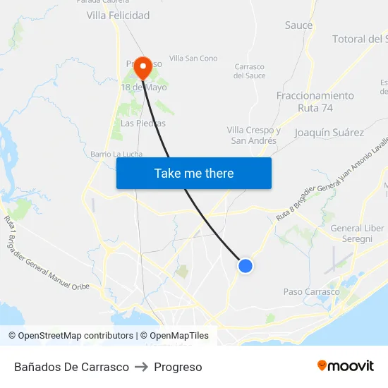 Bañados De Carrasco to Progreso map