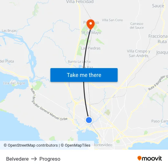 Belvedere to Progreso map
