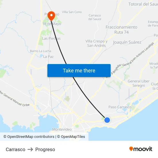 Carrasco to Progreso map