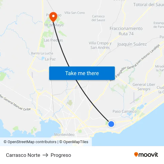 Carrasco Norte to Progreso map