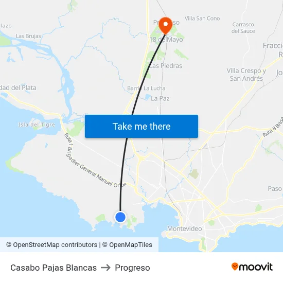 Casabo Pajas Blancas to Progreso map