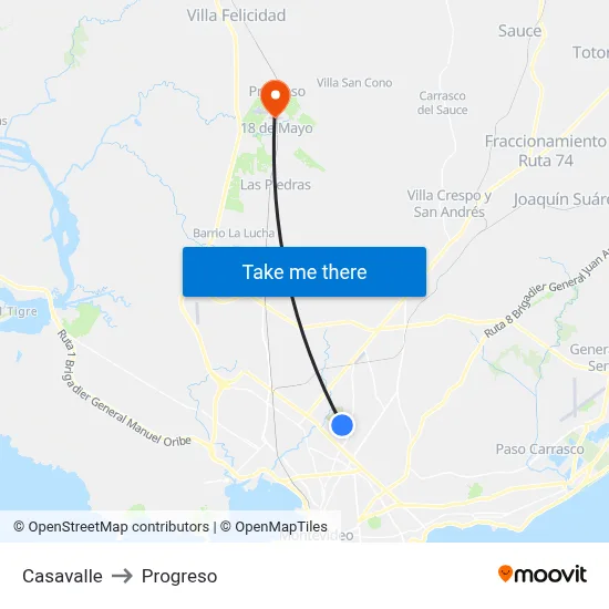 Casavalle to Progreso map