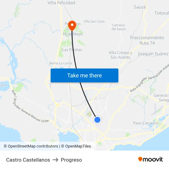 Castro Castellanos to Progreso map