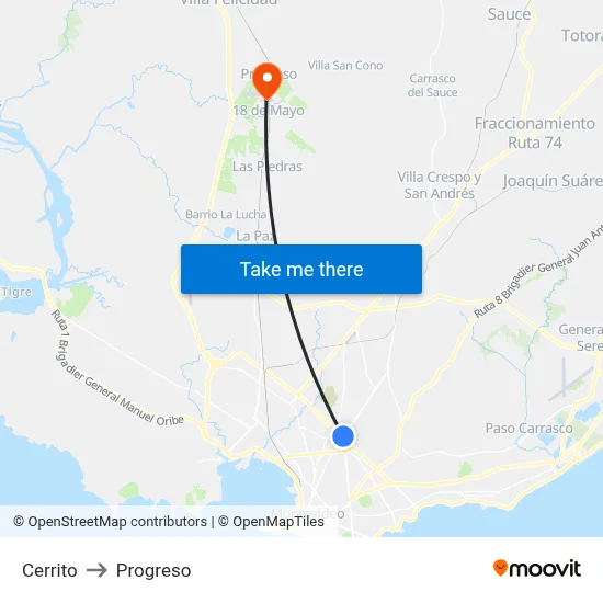Cerrito to Progreso map