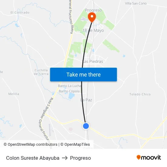 Colon Sureste Abayuba to Progreso map