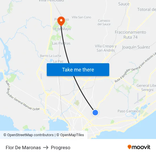 Flor De Maronas to Progreso map