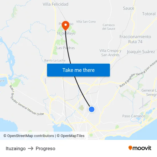 Ituzaingo to Progreso map
