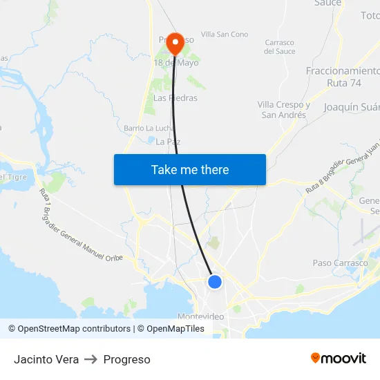 Jacinto Vera to Progreso map