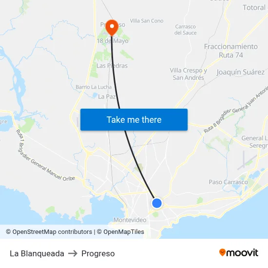 La Blanqueada to Progreso map