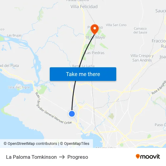 La Paloma Tomkinson to Progreso map