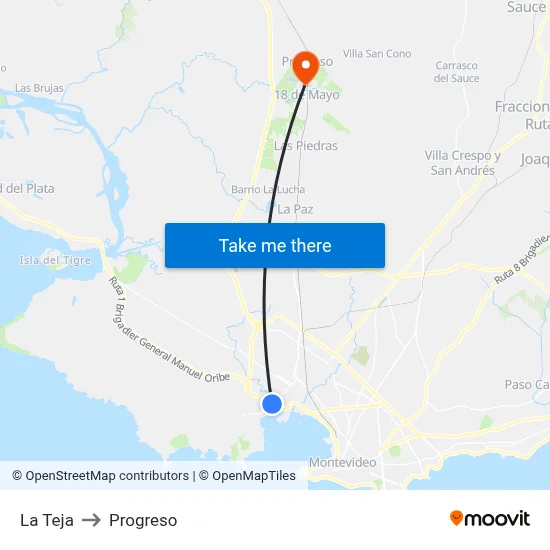 La Teja to Progreso map