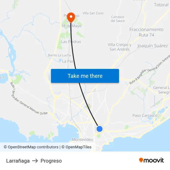 Larrañaga to Progreso map