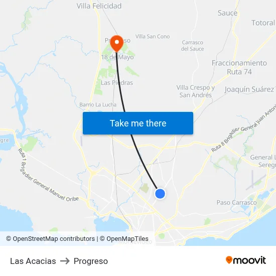 Las Acacias to Progreso map