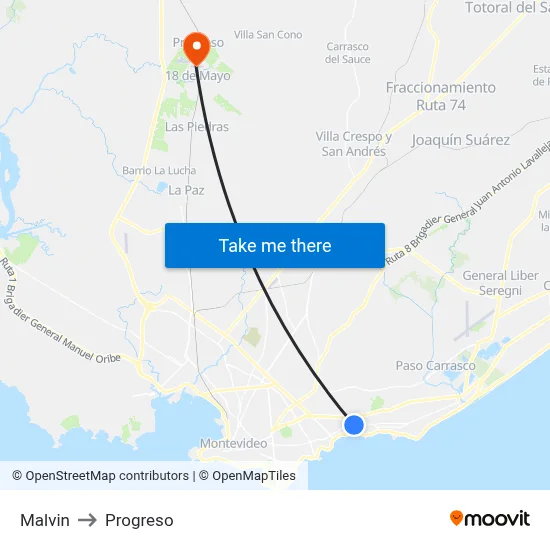 Malvin to Progreso map