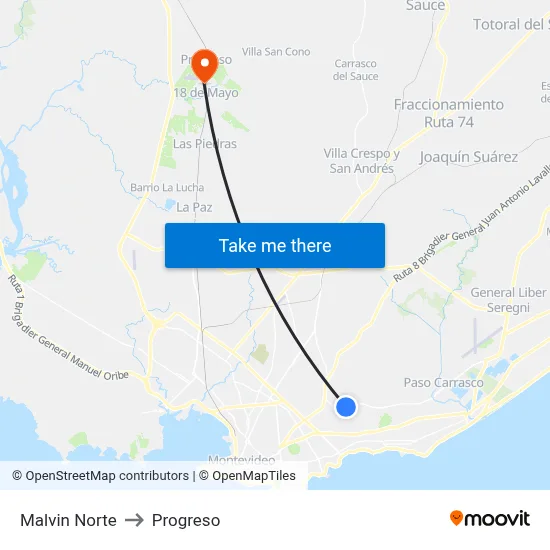 Malvin Norte to Progreso map
