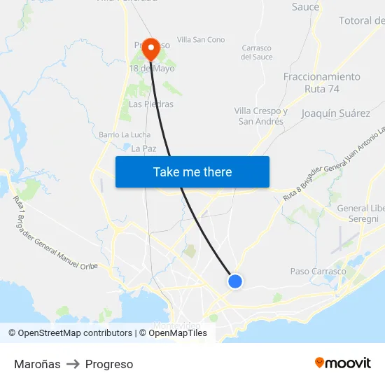 Maroñas to Progreso map