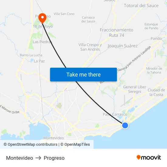 Montevideo to Progreso map
