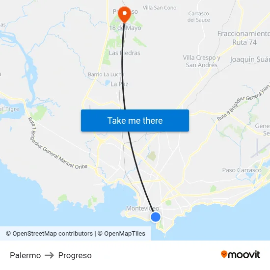 Palermo to Progreso map