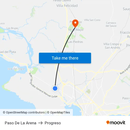Paso De La Arena to Progreso map