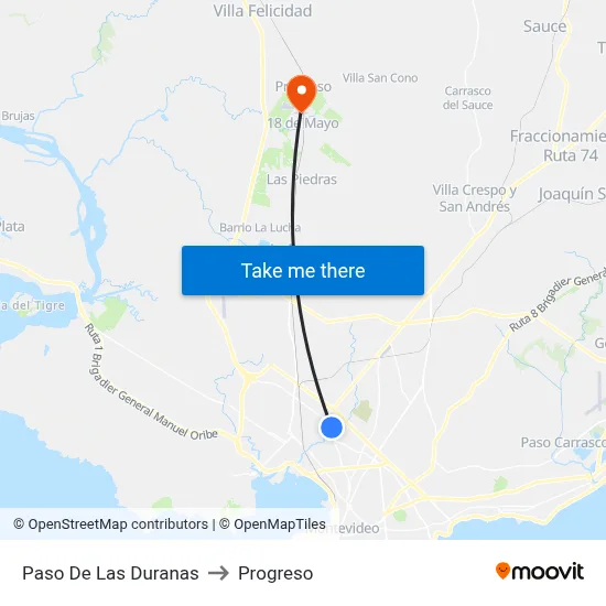 Paso De Las Duranas to Progreso map
