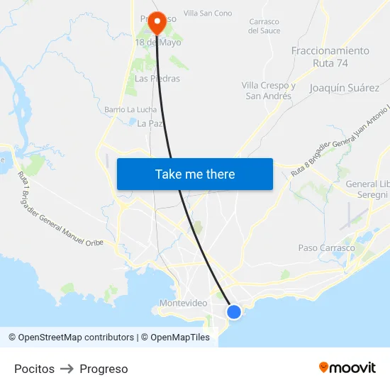 Pocitos to Progreso map