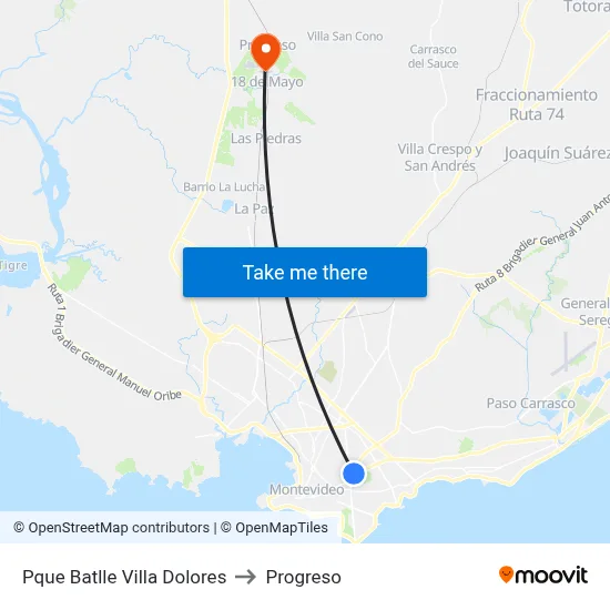 Pque Batlle Villa Dolores to Progreso map