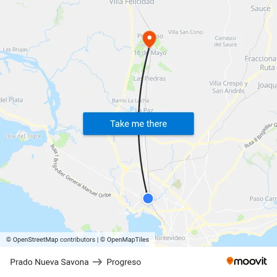 Prado Nueva Savona to Progreso map