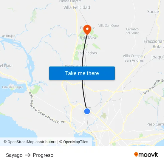 Sayago to Progreso map