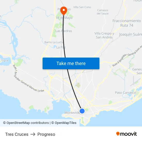 Tres Cruces to Progreso map