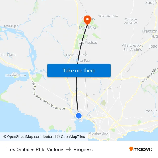 Tres Ombues Pblo Victoria to Progreso map