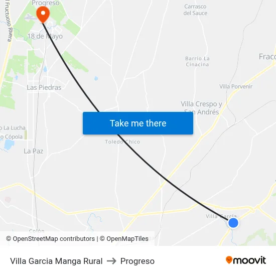 Villa Garcia Manga Rural to Progreso map