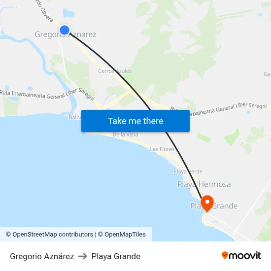 Gregorio Aznárez to Playa Grande map