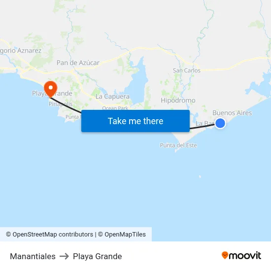 Manantiales to Playa Grande map