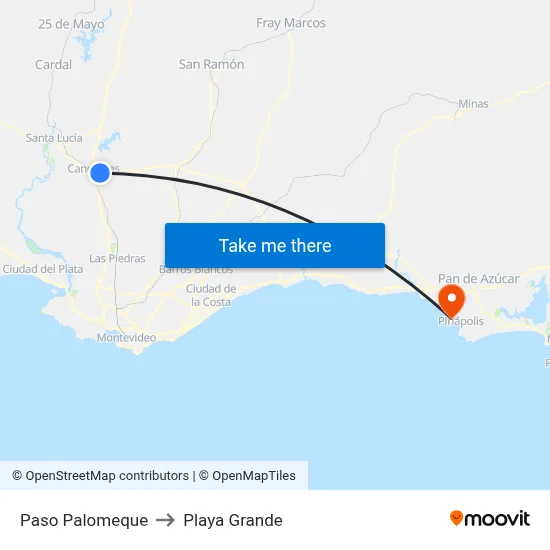 Paso Palomeque to Playa Grande map