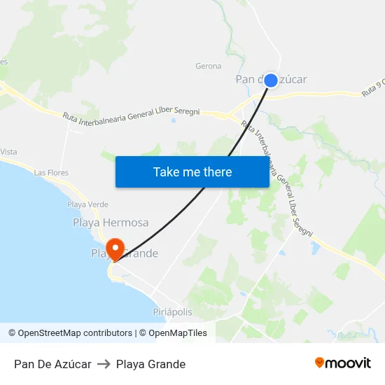 Pan De Azúcar to Playa Grande map