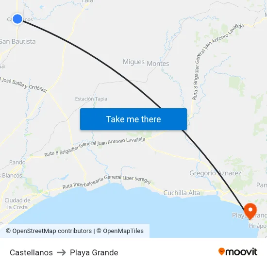 Castellanos to Playa Grande map