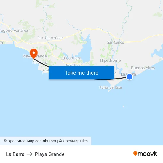 La Barra to Playa Grande map