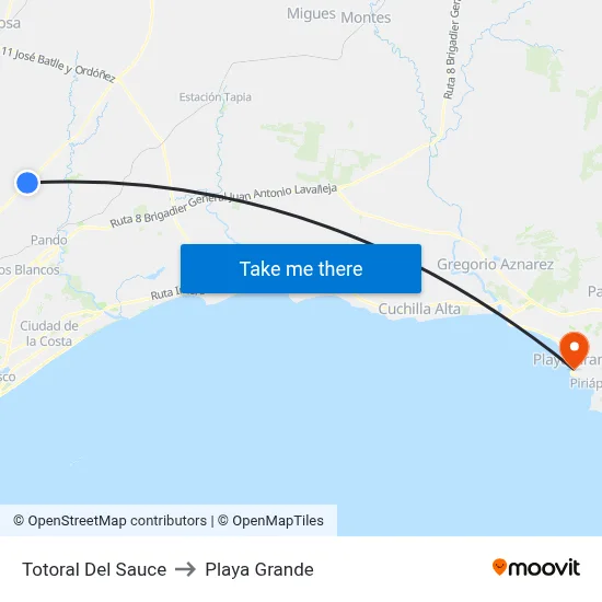 Totoral Del Sauce to Playa Grande map