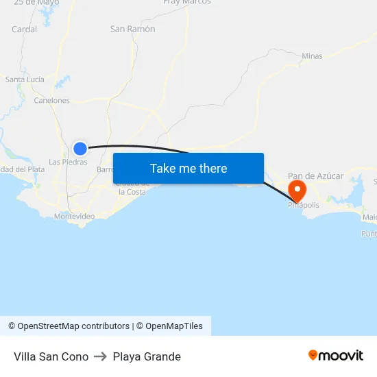 Villa San Cono to Playa Grande map