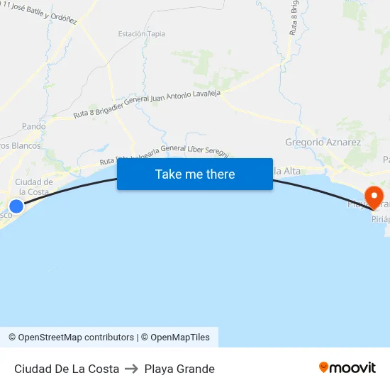 Ciudad De La Costa to Playa Grande map