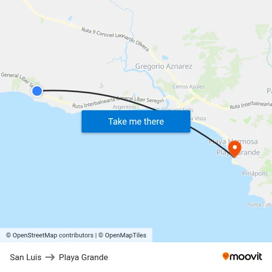 San Luis to Playa Grande map