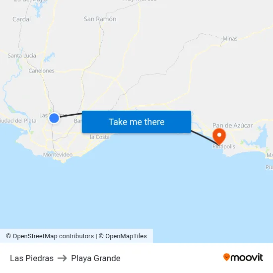 Las Piedras to Playa Grande map