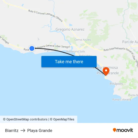Biarritz to Playa Grande map
