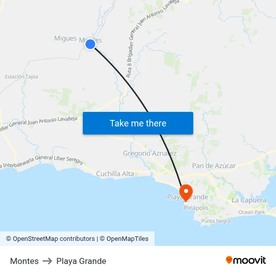 Montes to Playa Grande map