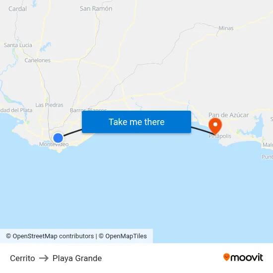 Cerrito to Playa Grande map