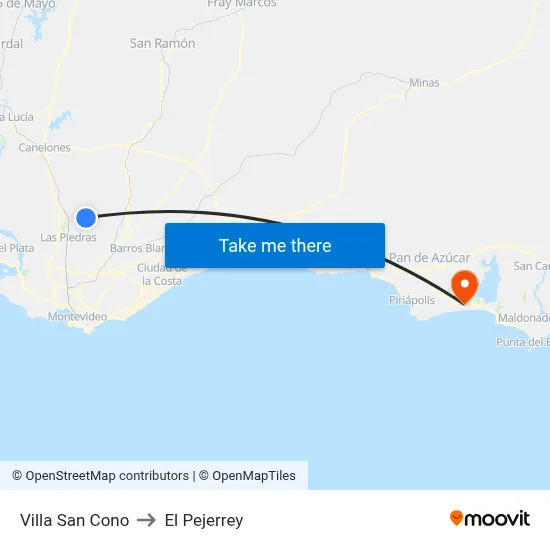 Villa San Cono to El Pejerrey map